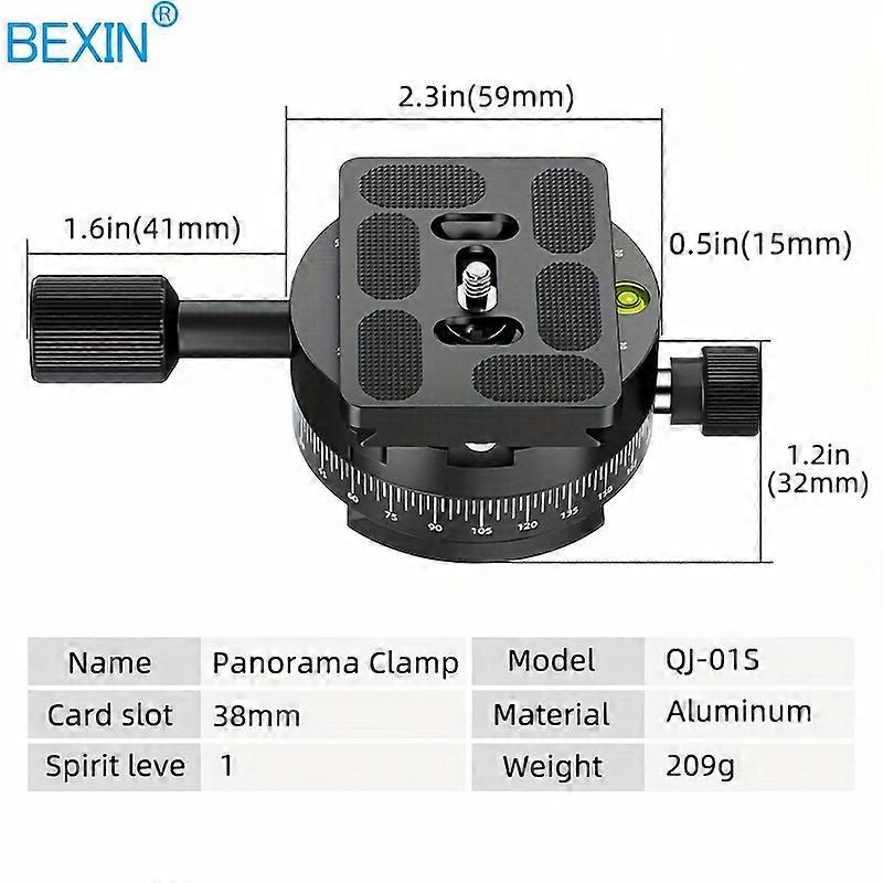 BEXIN QJ-01-S 360 Panoramic Ball Head Clamp Set, 1/4 Inch Screw Hole, Aluminum Quick Release Plate Holder with Spirit Level for Photography Tripod