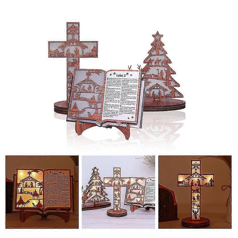 3D Christmas Wooden Nativity Scene Book Display with Light, Nativity Sets for Christmas Indoor