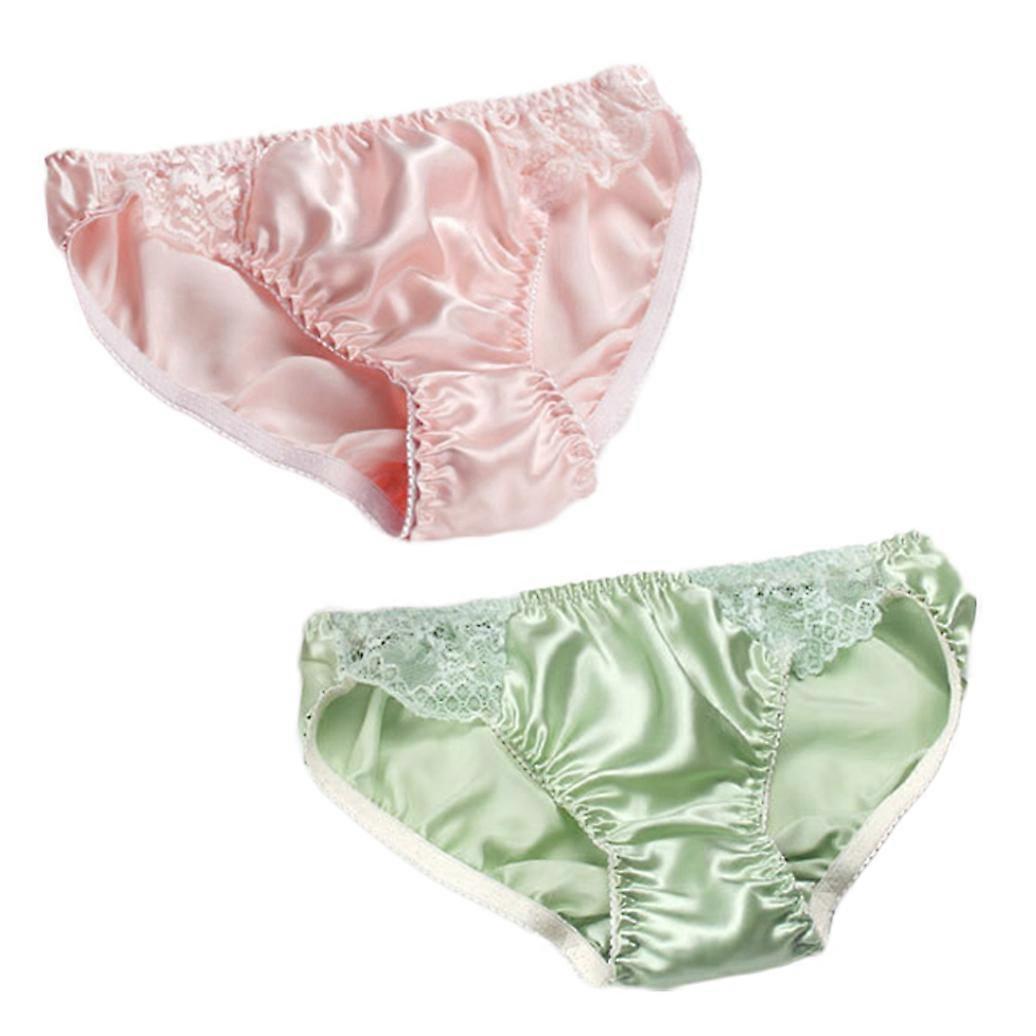 2Pcs Women's Silk Briefs Mulberry Silk Lace Thong High Elastic Belt Girls Sexy Bikini