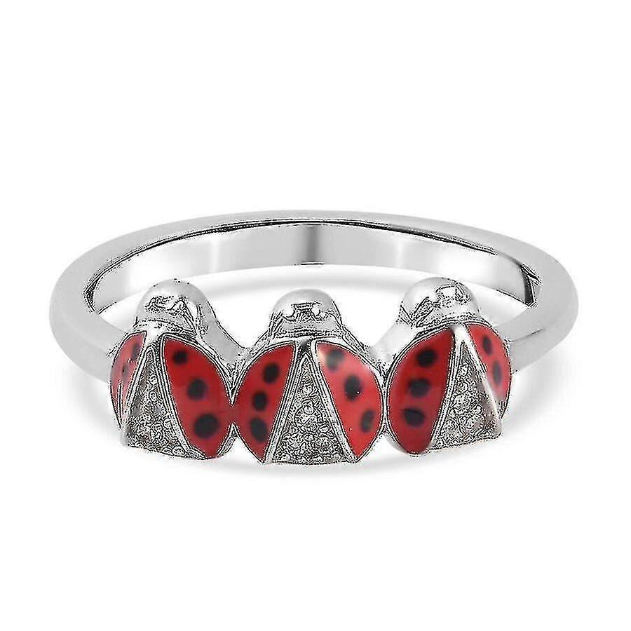 GP White Diamond Lady Bug Ring For Womens Platinum Plated Silver(O)