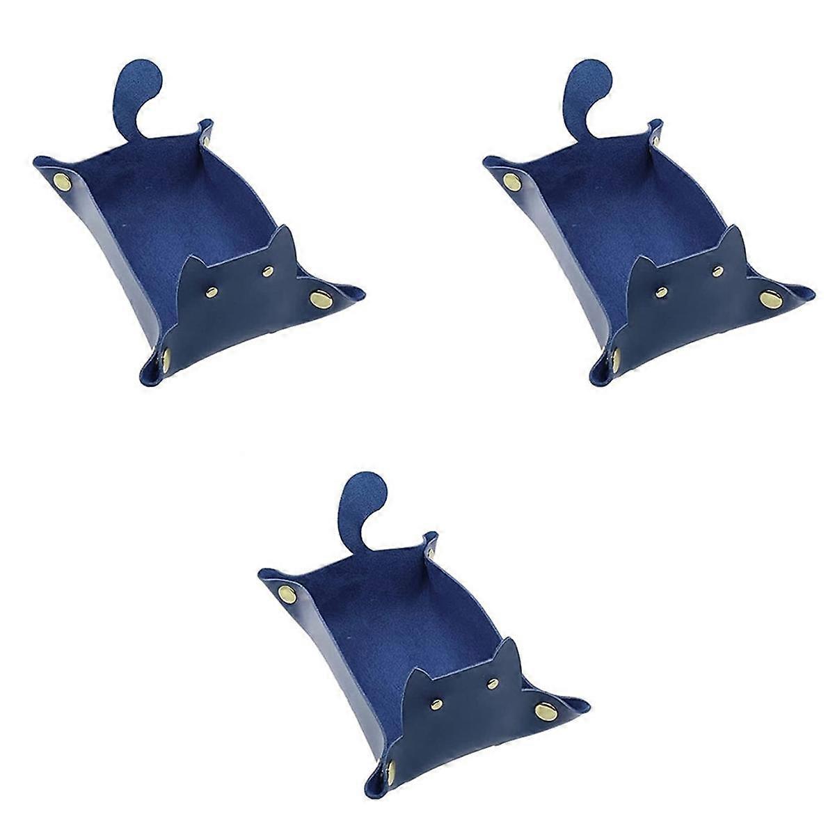 3Pcs Pad Cute Cats Shaped Leather Valet Tray,Jewelry Tray for Coffee Table,Decorative Desk Organize