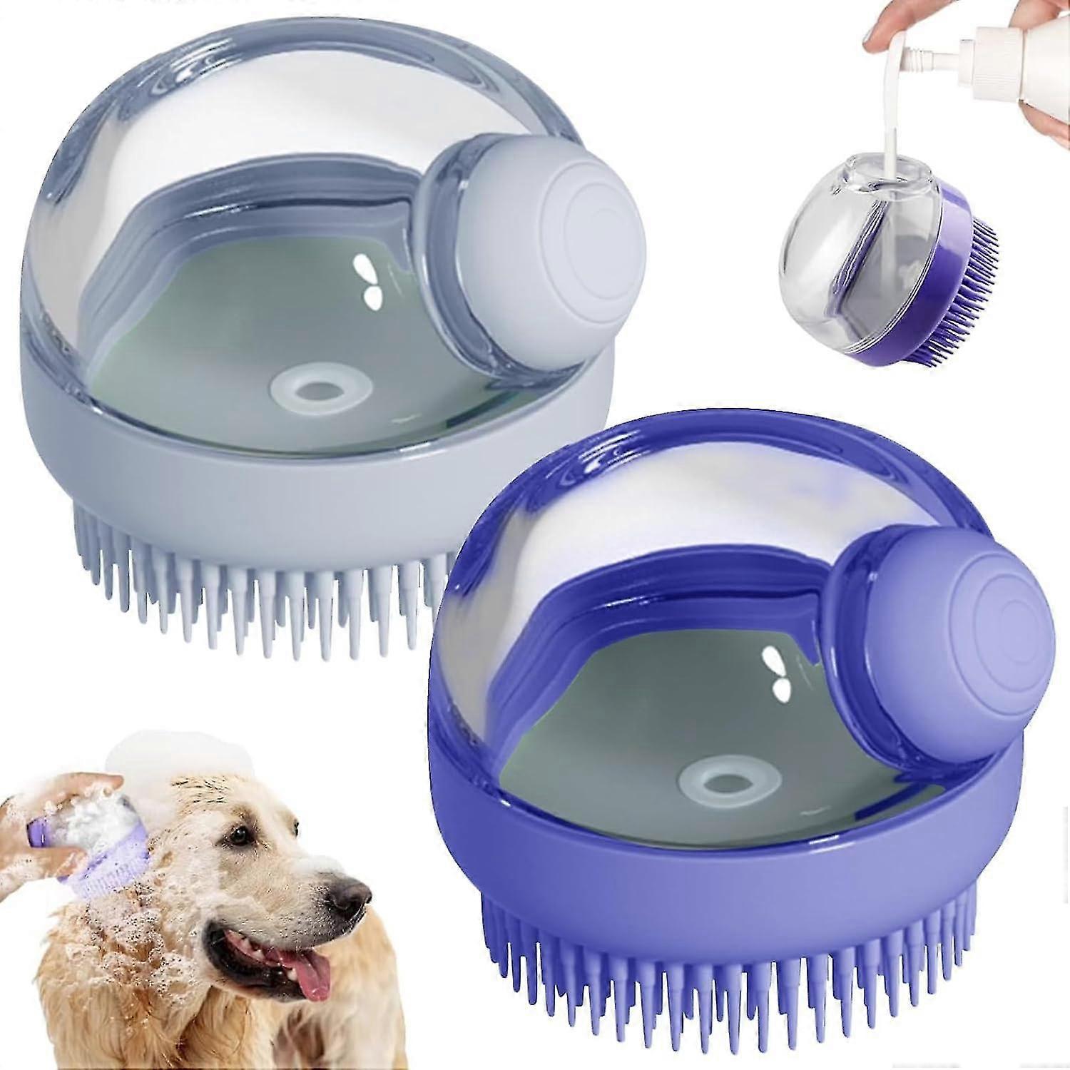 Brosse à récurer de bain pour chien, 2 pièces Distributeur de shampoing de brosse de massage portable pour animaux de compagnie Brosse en silicone souple Poils en caoutchouc pour chiens et chats