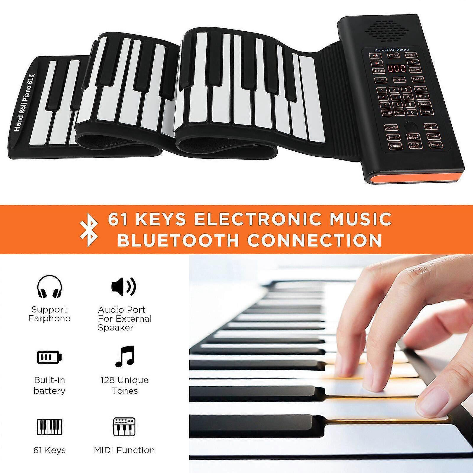 Piano Enroulable 88 Touches Rechargeable | Clavier électrique Portable, Bluetooth MIDI, 128 Sons, Haut-parleur