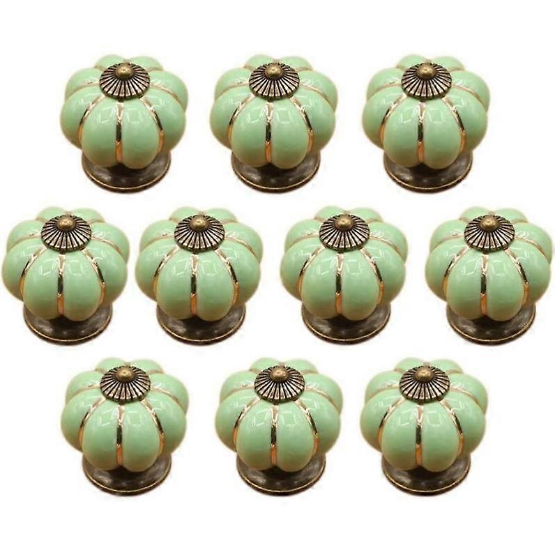 Dww-(Green) 10 Pcs Ceramic Drawer Knobs, Furniture Knobs for Kitchen Drawers and Cabinets