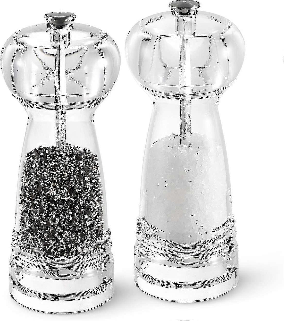 2 Piece Acrylic & Pepper Mills - Adjustable Clear Ceramic Bucket