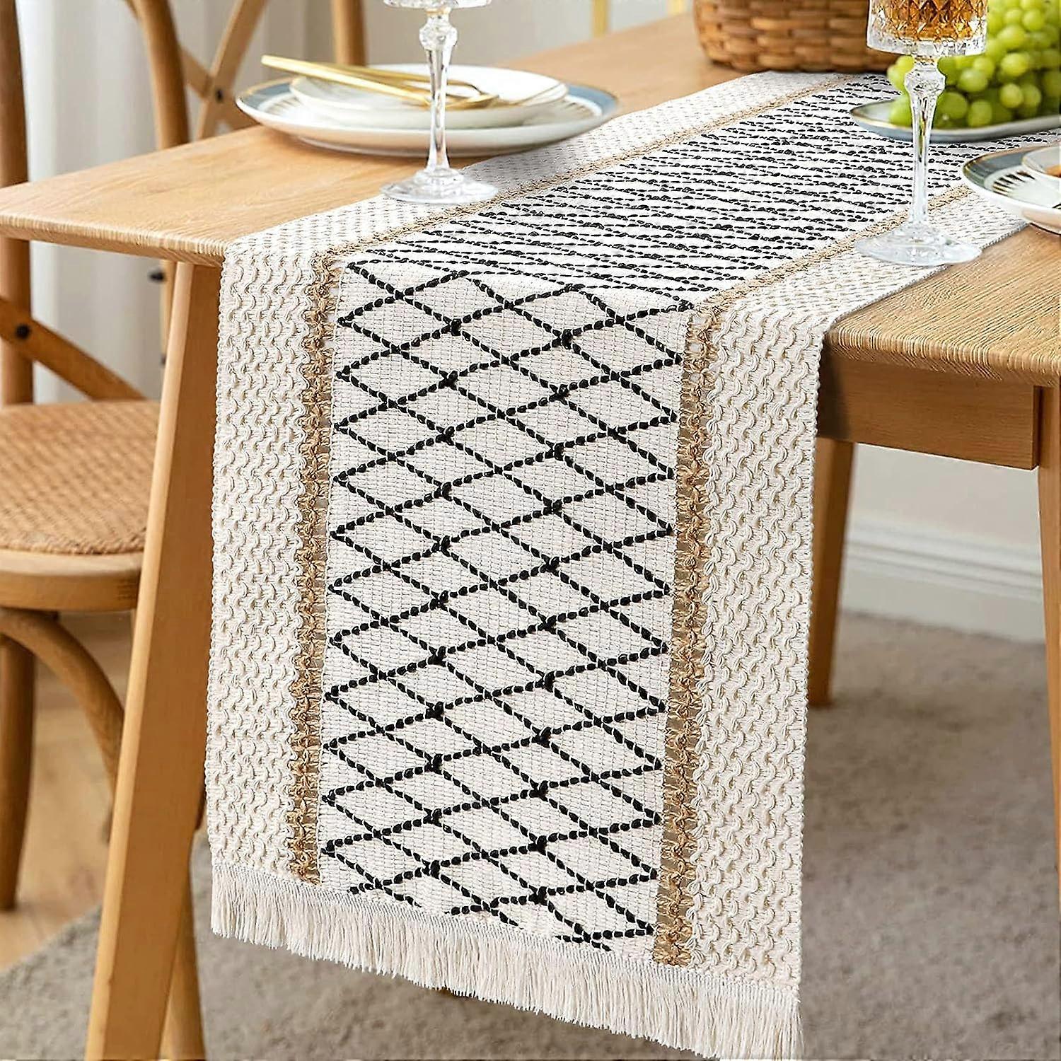 Macrame Table Runner Bohemian Style Pom Poms Hand Woven Cotton Burlap Rustic Style Kitchen Dining Room Table Runner
