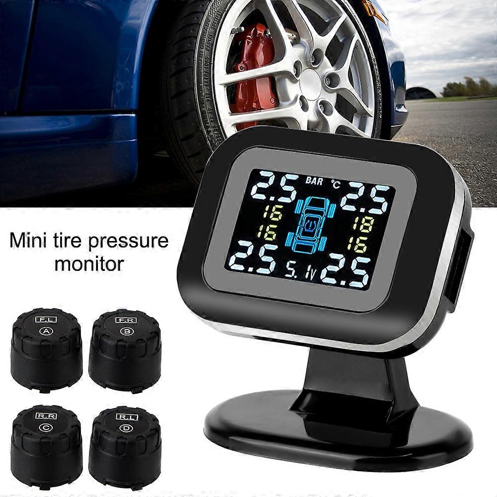 USB TPMS Auto Security Alarm Systems With 4 Pcs External Sensor LCD Display Mini Car Tire Pressure Monitoring System