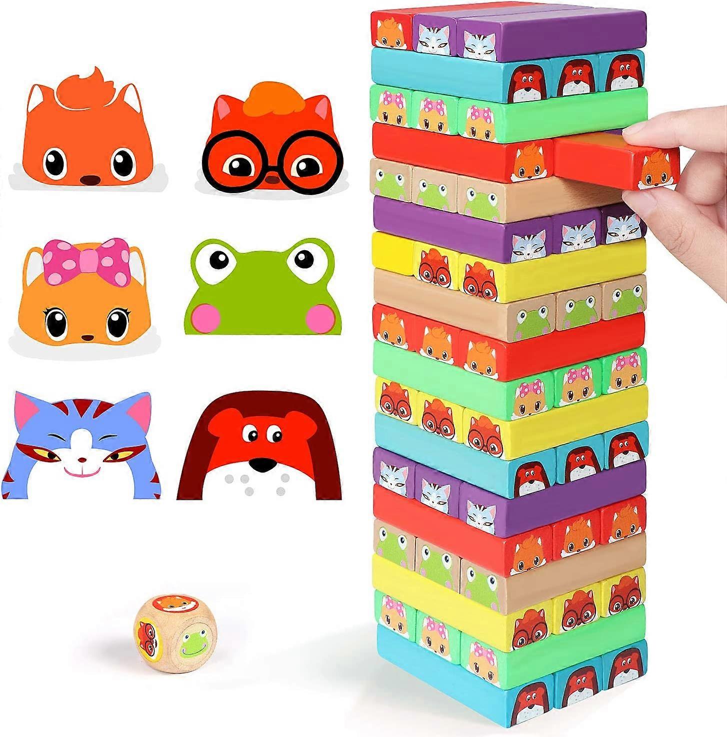 Colored Stacking Game Wooden Building BlocksTower Board Games for Kids Adults 54 Pieces (Colorful Stacking Gane)