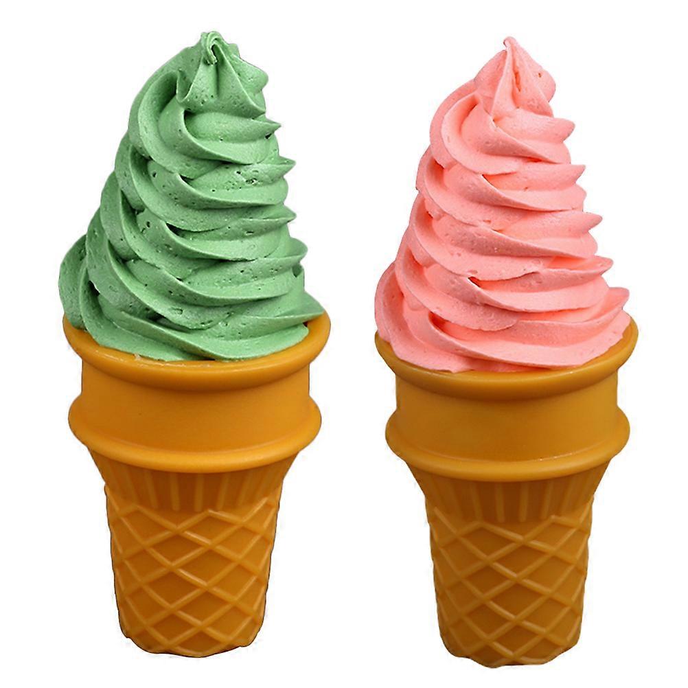 2Pcs Lifelike Ice Cream Modeling Figurine Lovely Ice Cream Cone Prop Fake Ice Cream Display Prop
