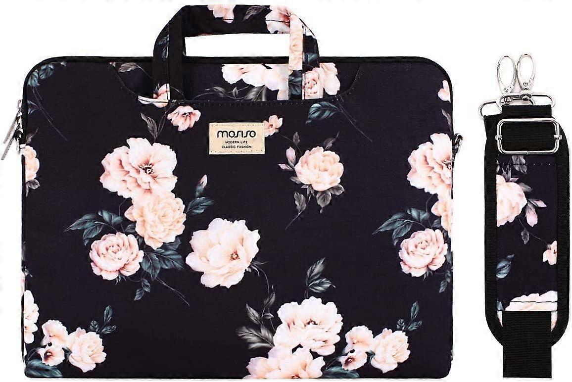 Bolsa de ombro preta para laptop compatível com MacBook Pro 14 polegadas 2021 M1 Pro/Max A2442, compatível com MacBook Air/Pro, notebook de 13-13,3 polegadas, camélia C