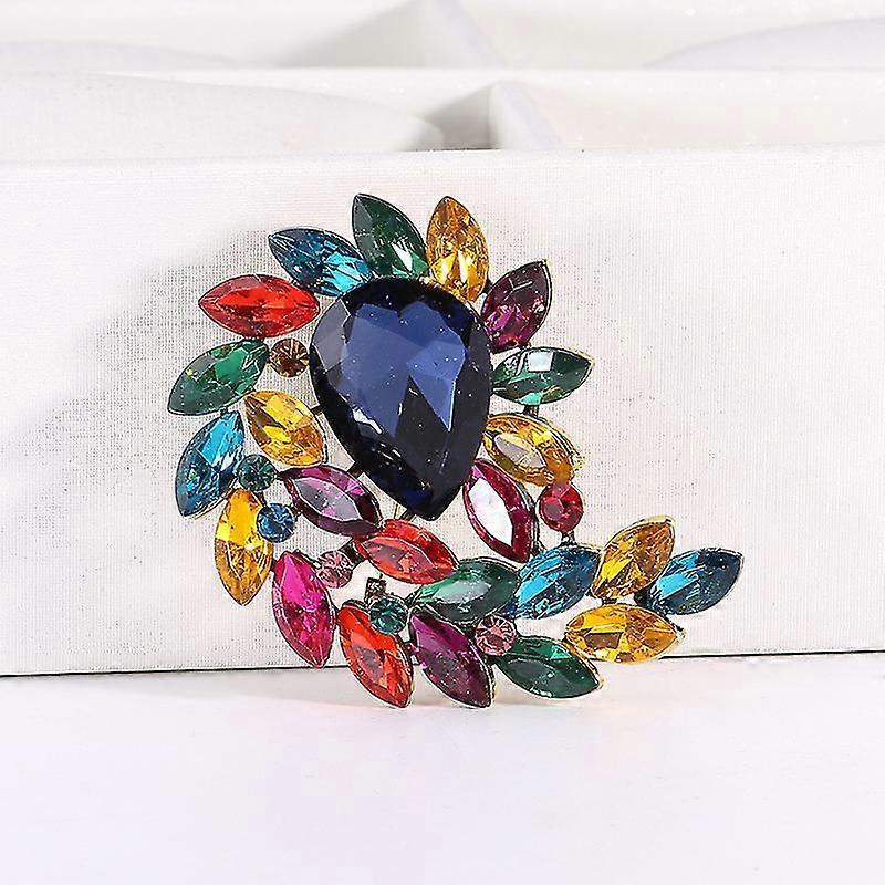 Marquise Shape Rhinestone Red Leaf Brooch