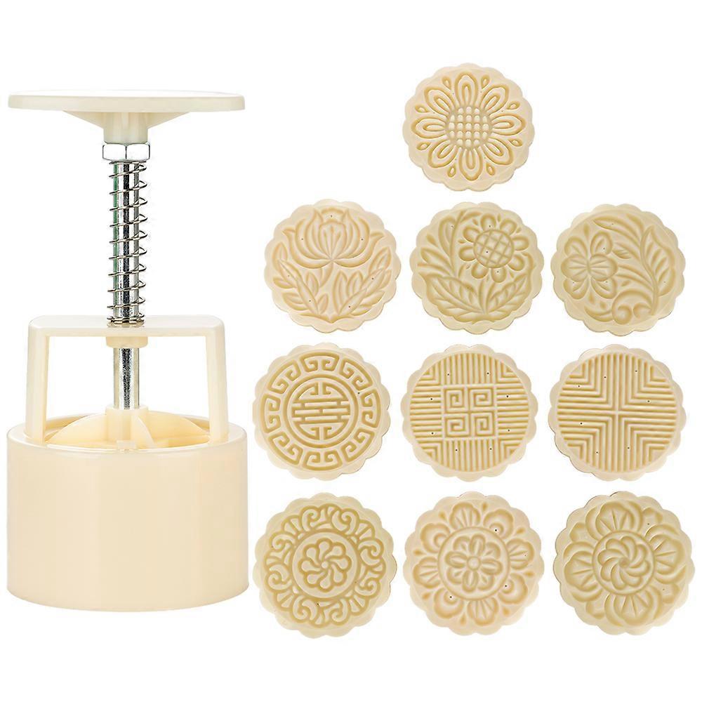 Moon Cake Mold 10 PCS, Mid Autumn Festival DIY Hand Press Cookie Stamps Pastry Tool Moon Cake Maker, 1 Καλούπι 10 Γραμματόσημα (Λευκό)