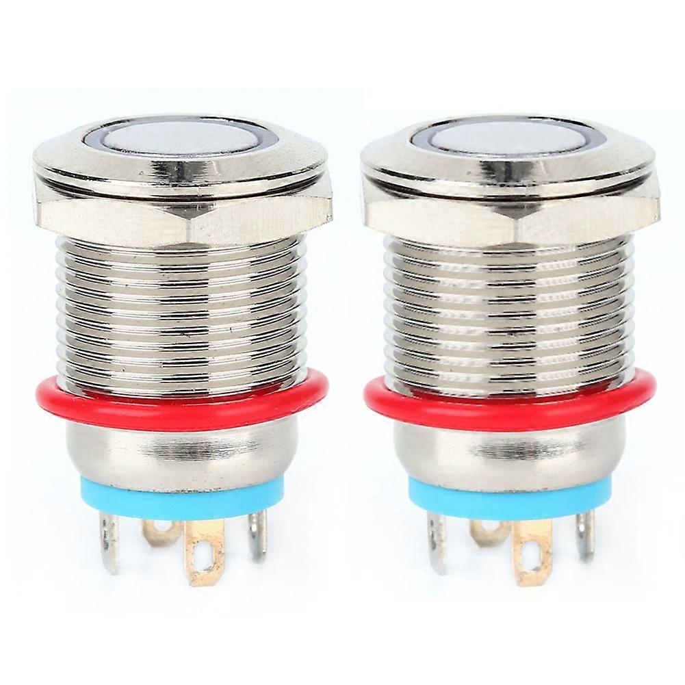 2 Pcs 12mm 4 Pin Self reset Metal Button Switch with LED Light IP65 Switch(Blue 9~30V)