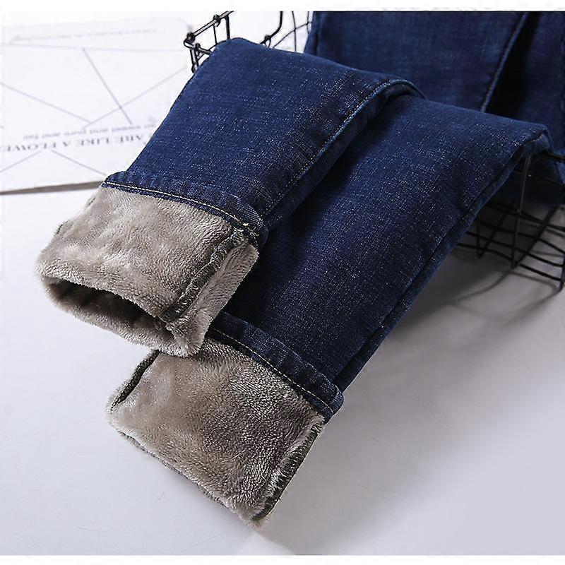 Winter Plush Thickened Warm High Waist Jeans Women's Elastic Thin Versatile Trousers