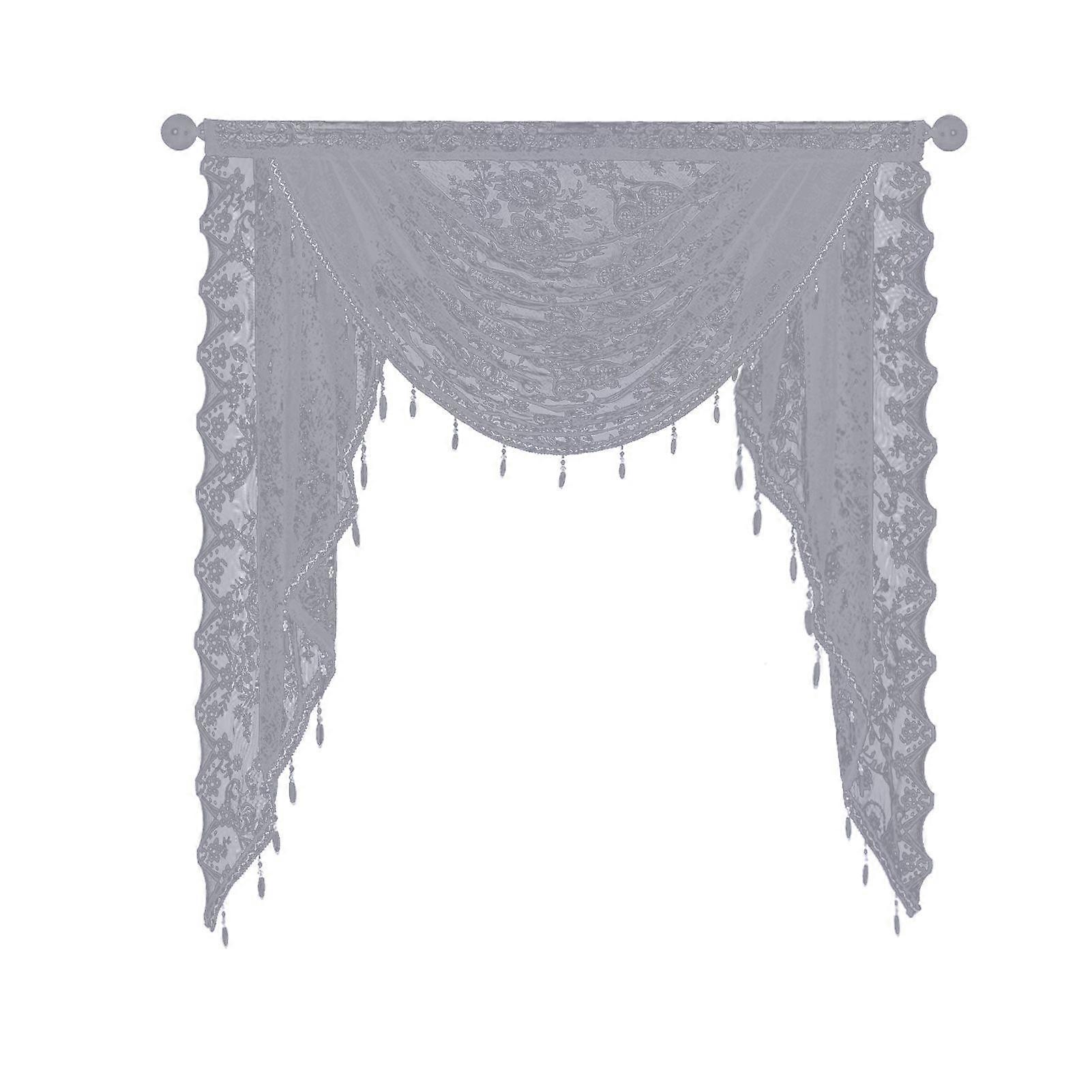 Schwarzer Volant mit Perlenspitze und Wasserfall-Muster, leicht, atmungsaktiv, einfache Installation, luxuriös, für kleine Fenster, halbtransparent, Swag-Wasserfall-Volant
