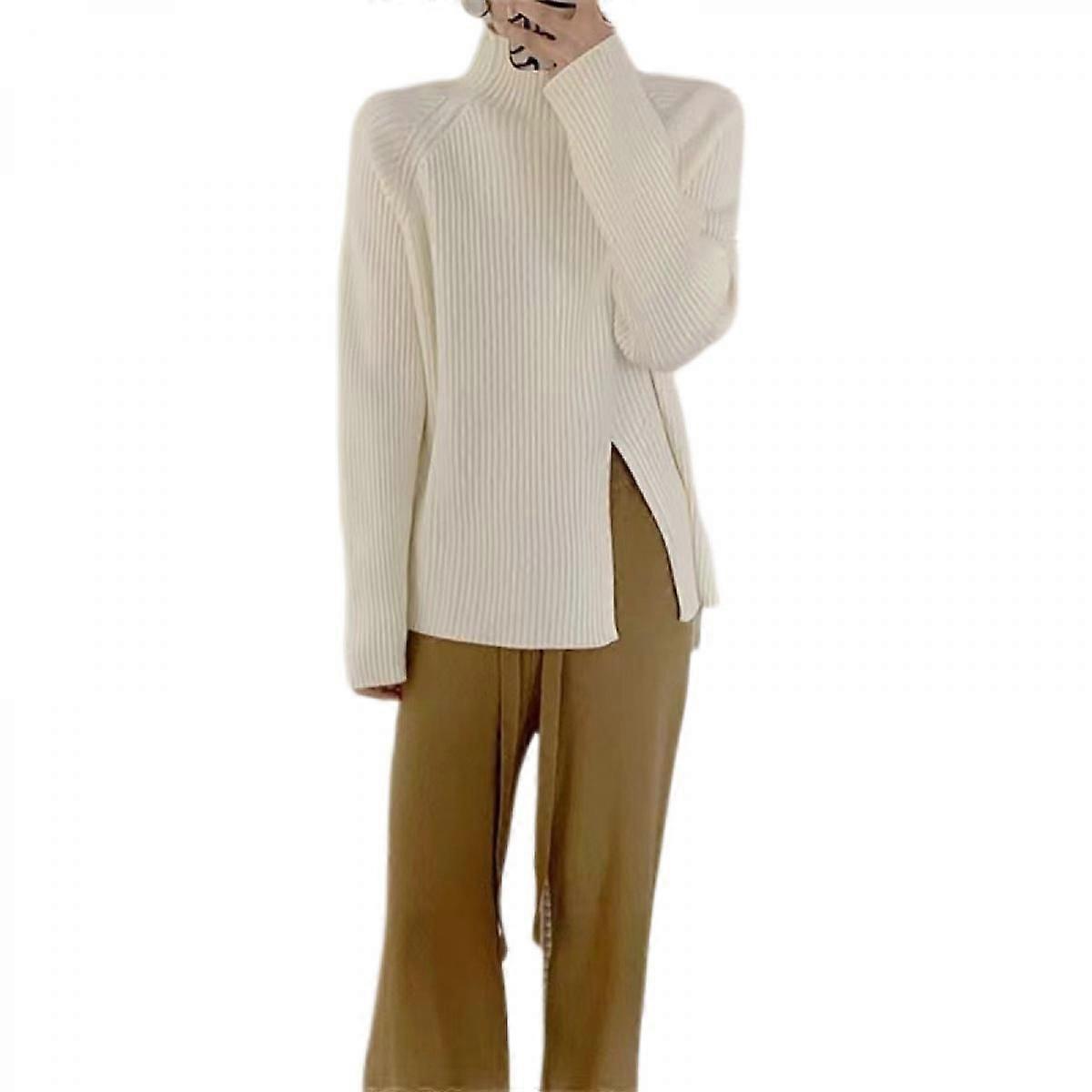 Damen Pullover Halb High Neck Lose Einfarbige Pullover Tops Langarm Elegante Warme Pullover Bluse
