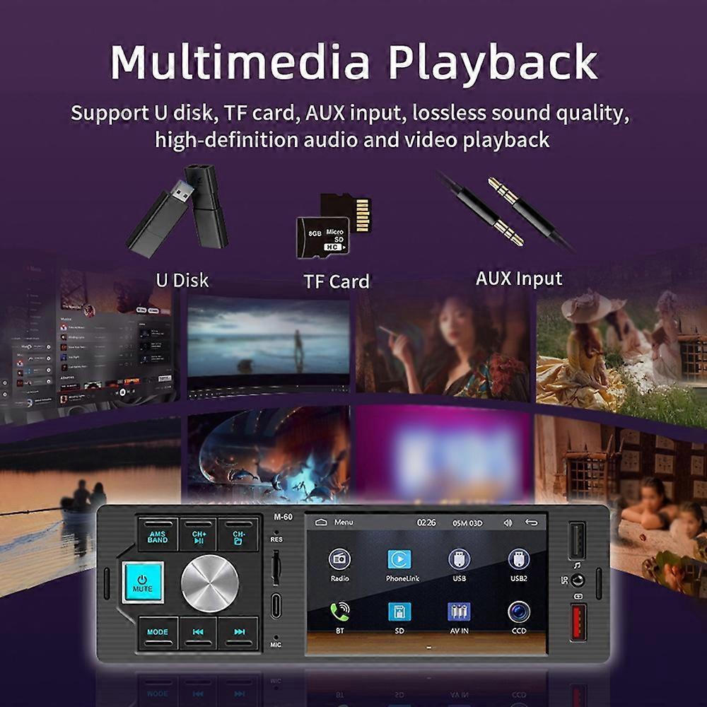 Portable 4.1in High Clear Car BT MP5 Player Cordless Multi-language Multifunctional Auto Audio and V
