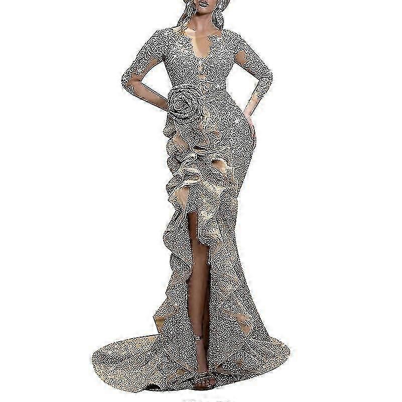 Dámské sparkle sequin slim maxi večerní šaty