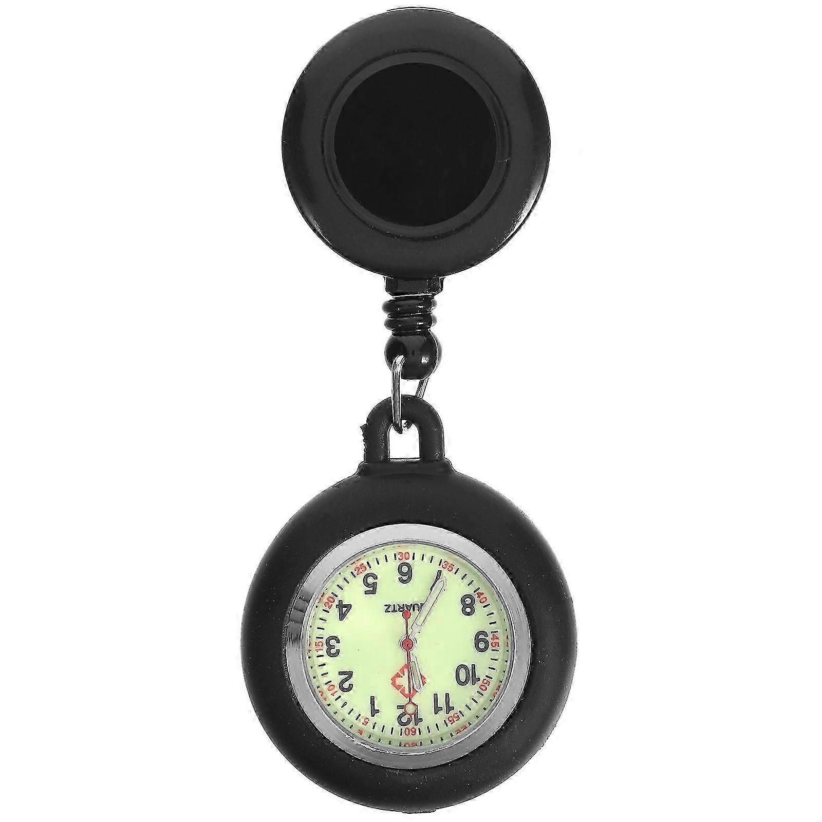 Badge Bobine Montre De Poche Mode Montre De Poche À Clipser Montre Suspendue Créative Poche Suspendue Montre Test Montre pour les étudiants (Noir Lumineux)