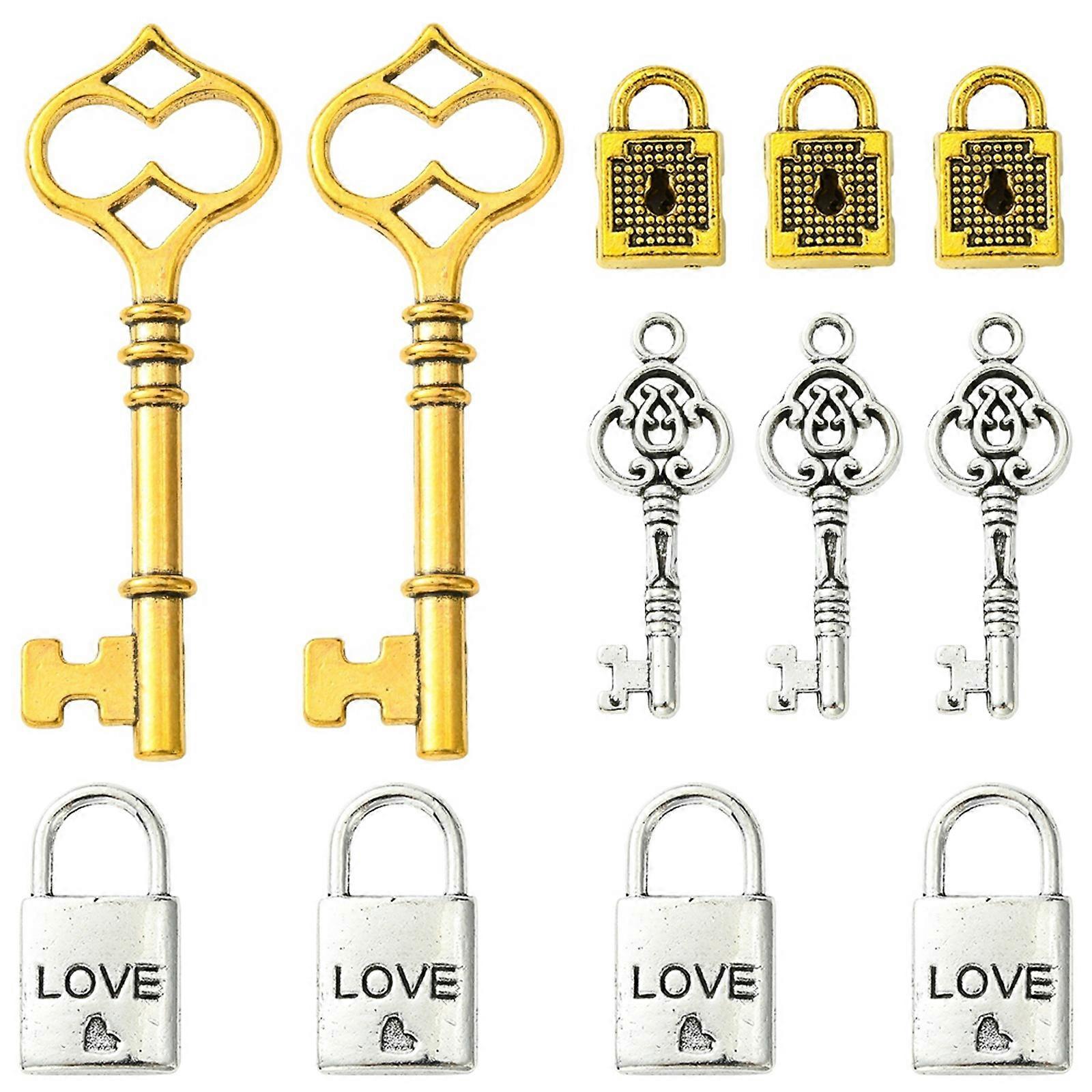 8Pcs 4 Styles Tibetan Style Alloy Skeleton Key Lock Charms Pendants For Women