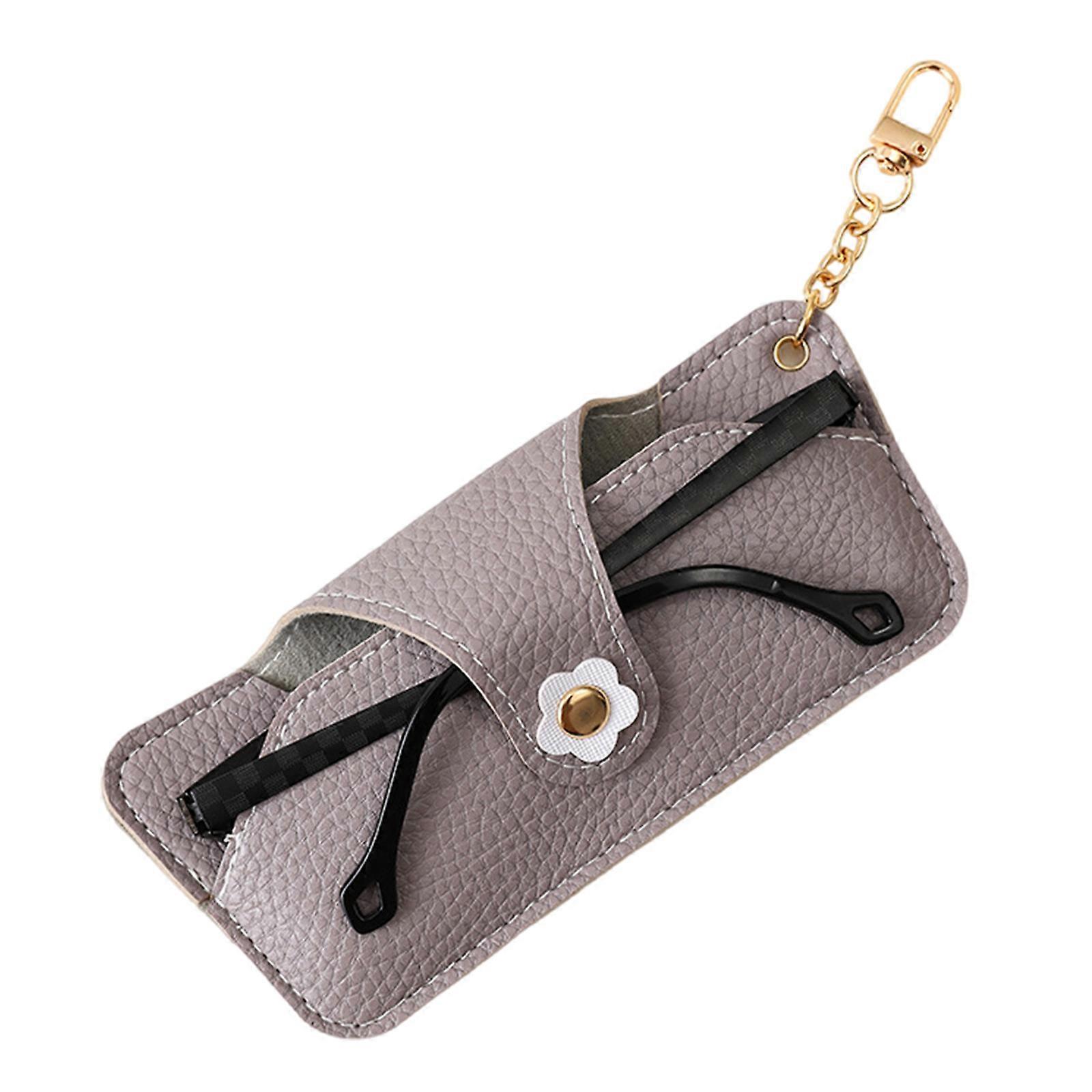 PU Leather Glasses Case Hanging Pocket with Flower Snap Closures