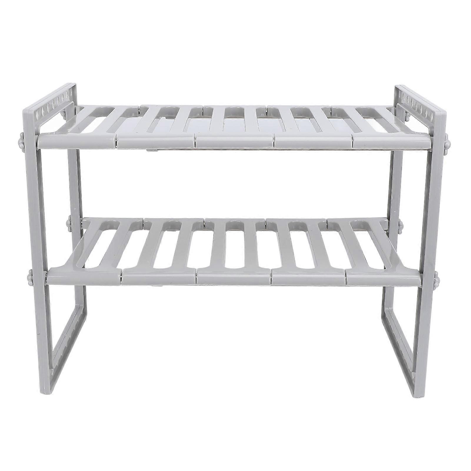 2-Tier Multifunctional Stretchable Under Sink/Counter Organizer - Grey, Large Capacity