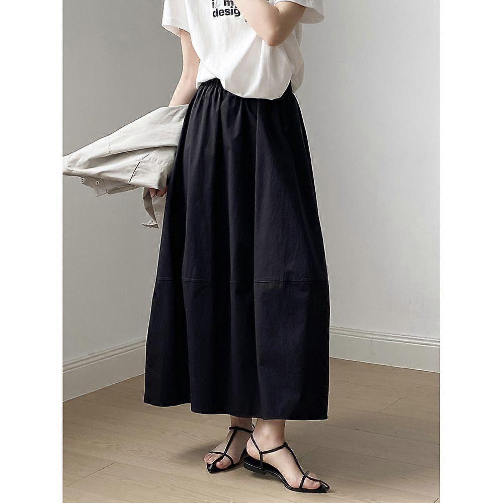 Yanshuang, High Waist Flower Bud Skirt, Spring Lazy Style Simple Elastic Waist Mid-Length Umbrella Skirt 030