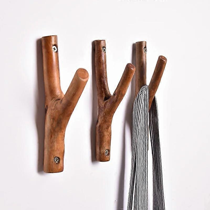 Solid Wood Tree Branch Hook for Wall Hanging Clothes, Retro Log Design, 18 Inch Size, Residential Use