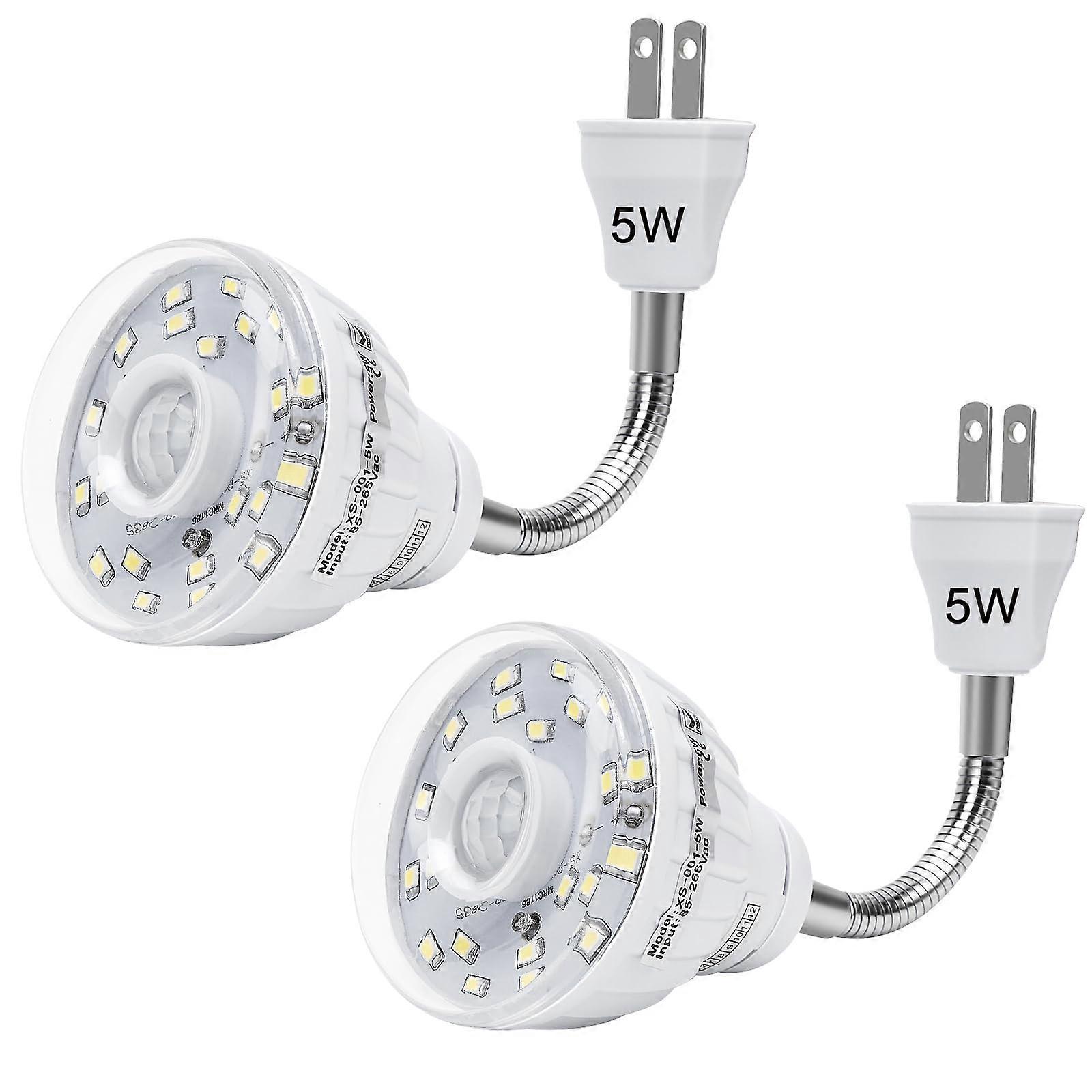 Plug In Motion Sensor Night Light 2-Pack, PIR Infrared, AC Outlet, 360 Degree Rotating, Dusk-To-Dawn Sensor, 5W White Indoor