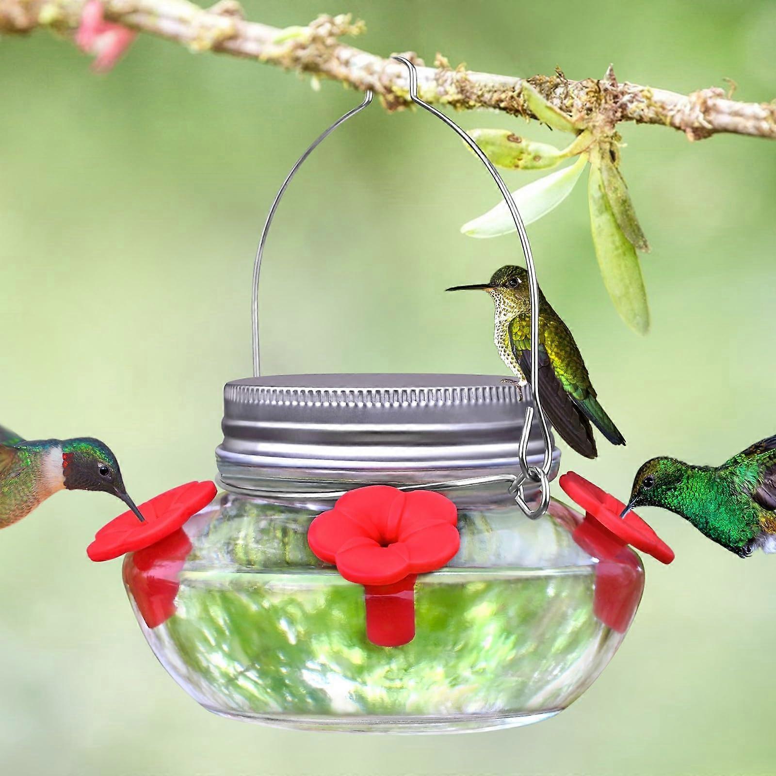 Hummingbird Feeder Glass Mason Jar Shape With 4 Silicone Flower Feeder Openings, Leakproof, Easy To Clean And Refill