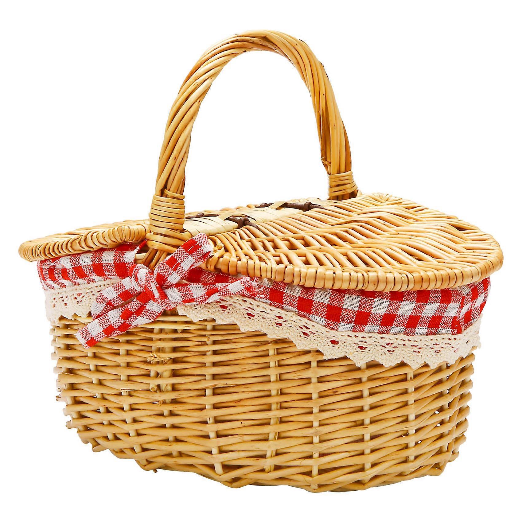 Country Style Wicker Picnic Basket Hamper with Lid and Handle