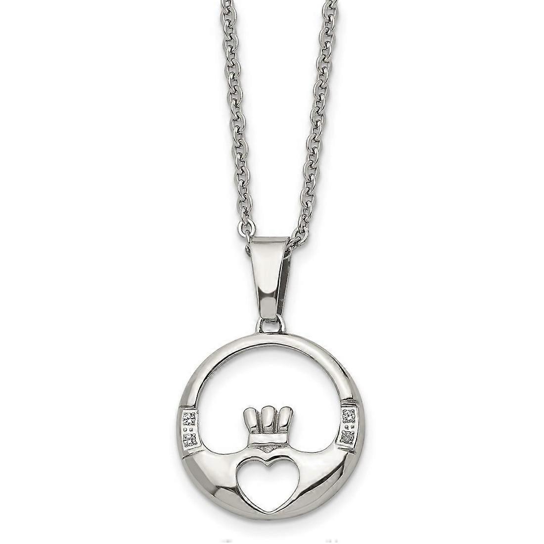 Stainless Steel Polished Fancy Lobster Closure Irish Claddagh Celtic Trinity Knot With Cubic Zirconias Pendant 20inch Ne