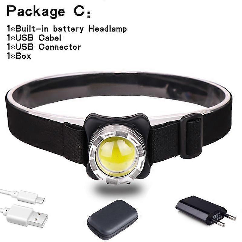 Waterproof COB LED Headlamp, Built-in Battery Powered, USB Rechargeable, 3 Lighting Modes, Ideal for Working, Fishing or Camping, 5000Lumens