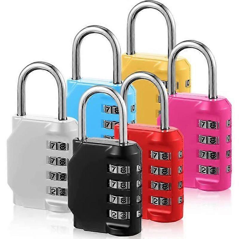 6 Pack 4 Digit Combination Padlocks - With Numerical Code - For External Key - With Hardened Shackle - For School from sa368
