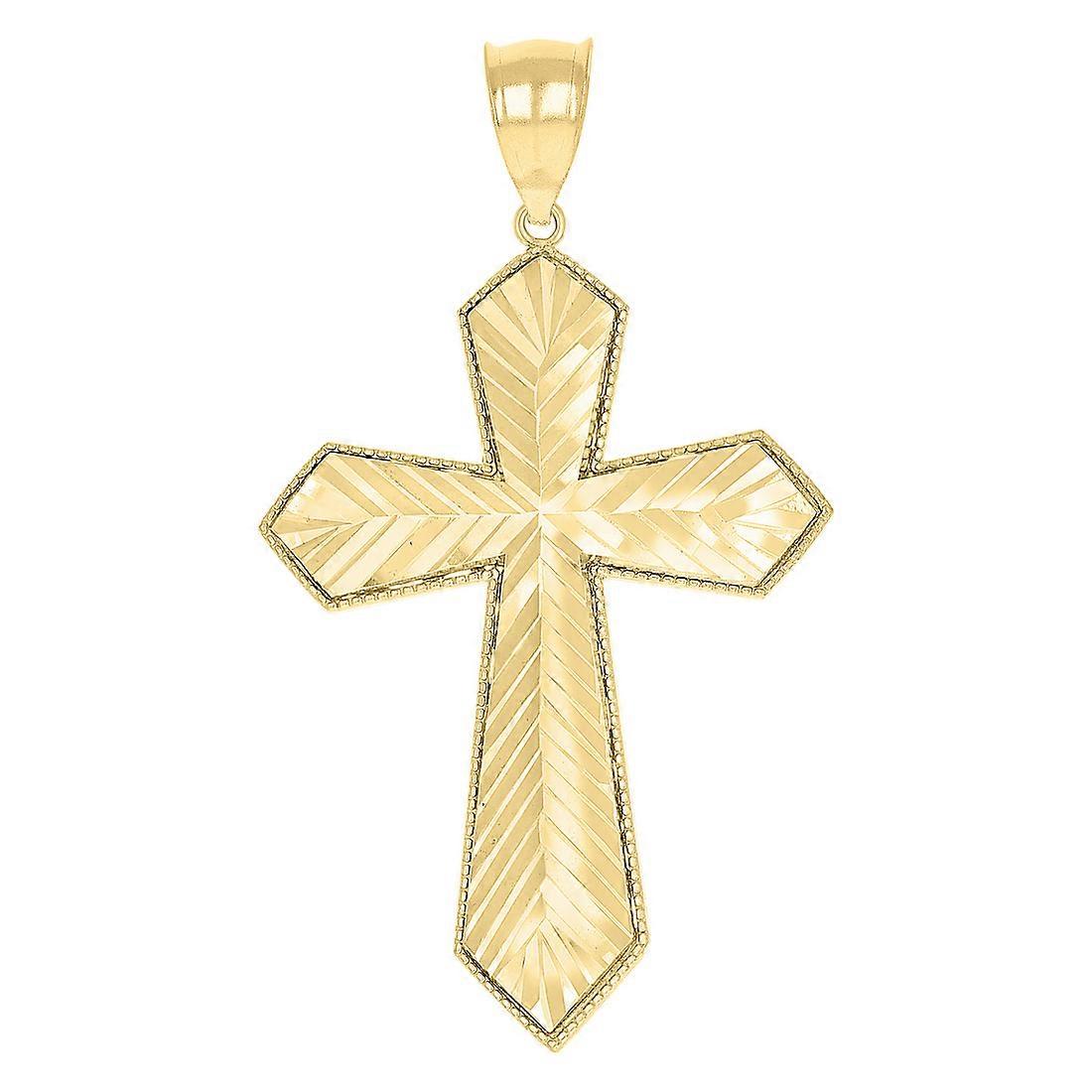 10k Yellow Gold Mens Cross Religious Charm Pendant 60.5x34mm Wide Necklace for Men - 4.9 Grams