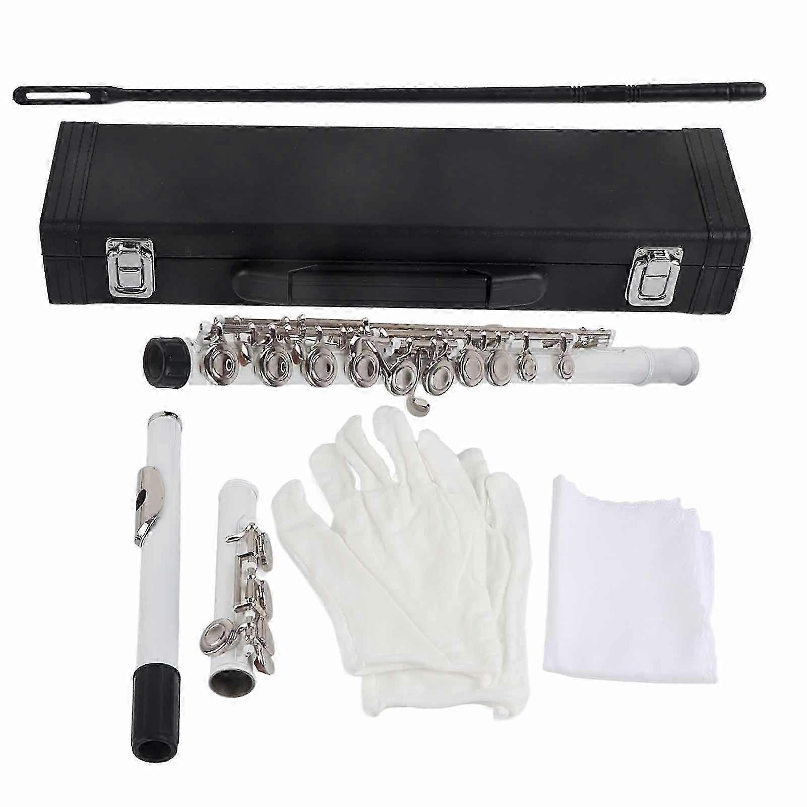 Lade C Key 16 Hole Brass Flute Beginner Kit Storage Case Cleaning Cloth Gloves (white)