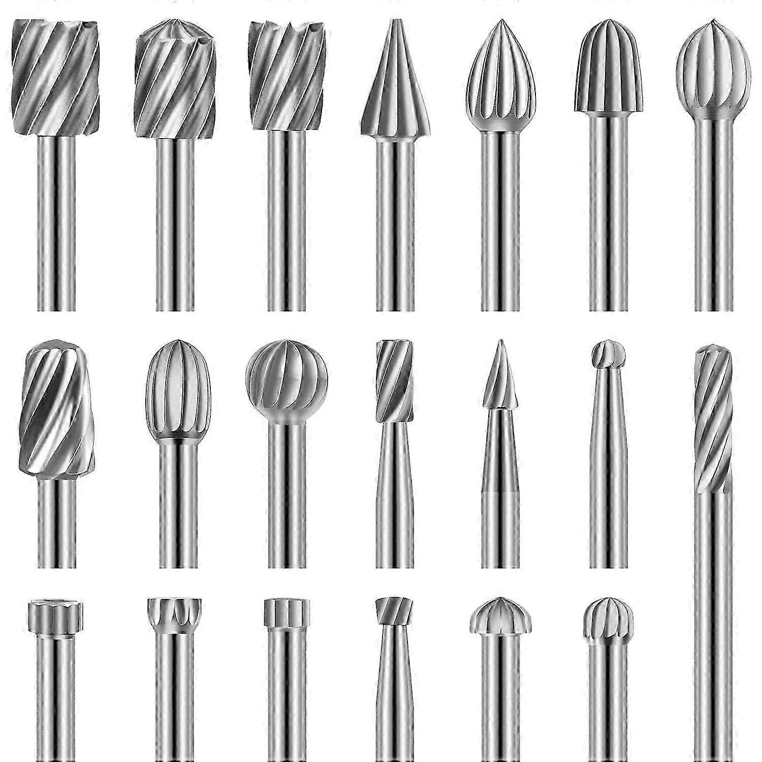 20 قطعة HSS مجموعة نتوءات دوارة مع عرقوب 3 مم لنحت الخشب النقش والحفر وتشغيل المعادن