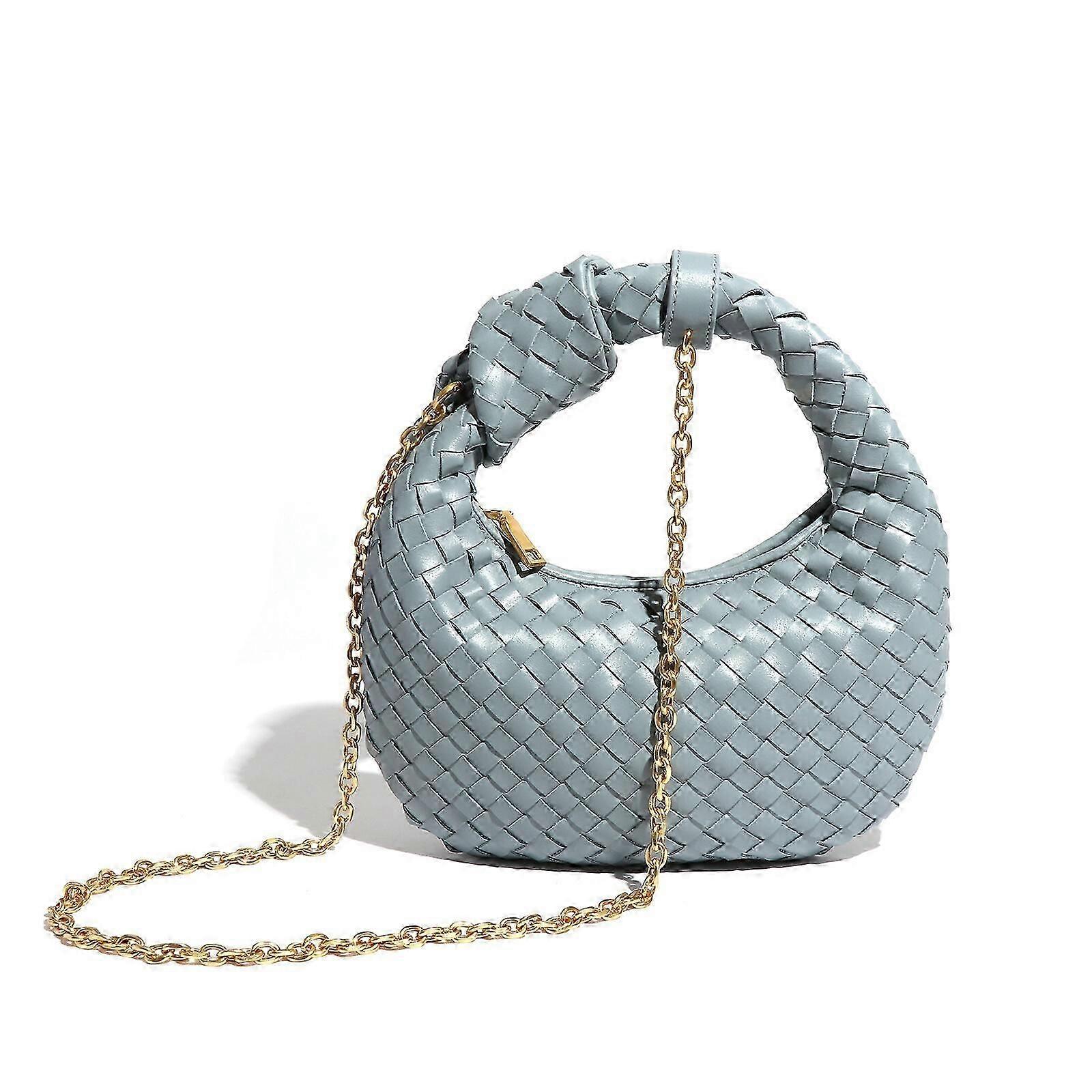 unbrand 2023 NEW Womens PU Tote Bag Fashion Woven Handbag Soft Multicolor Large Capacity Blue