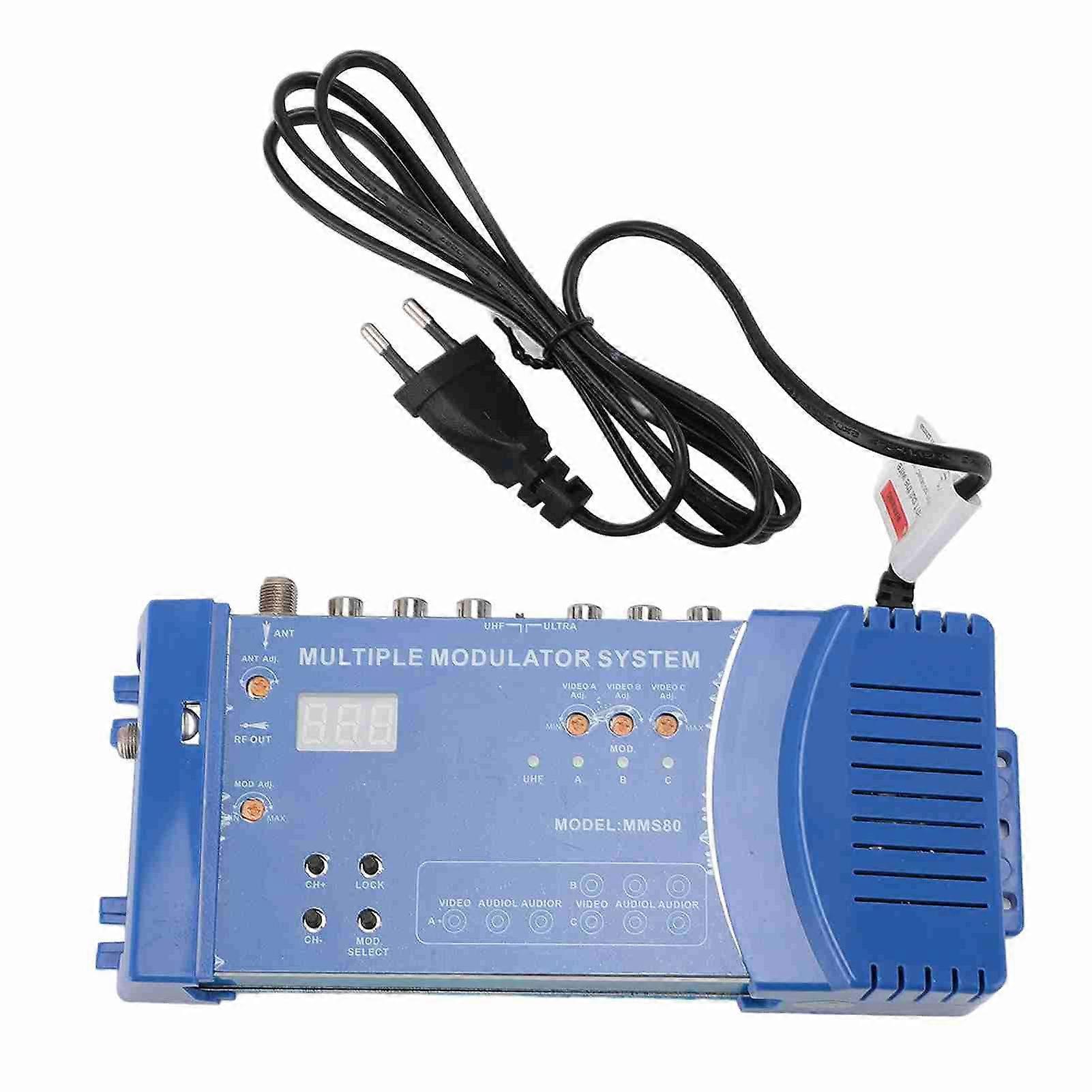 RF Converter Modulator with 3 Antenna Inputs, PAL NTSC Support, Plug and Play, EU Plug