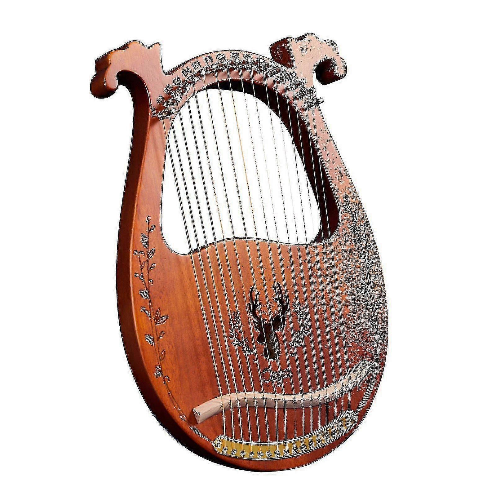 16-string Wooden Lyre Harp Musical Instrument with Resonance Box, Comes with Tuning Wrench and 3 Picks for Enhanced Playability