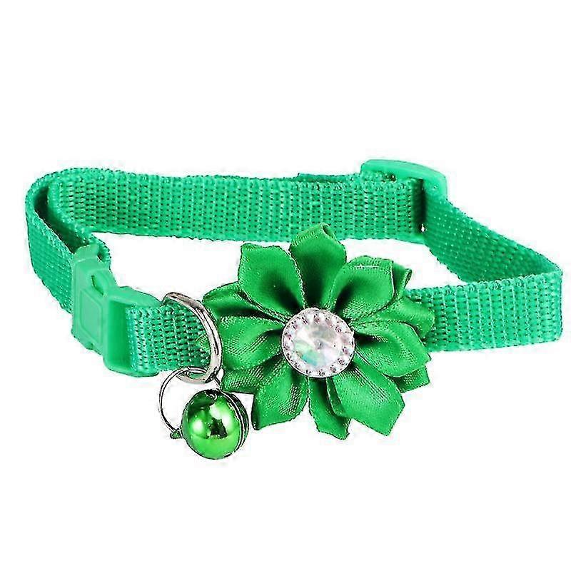 花とベルの愛らしいペット首輪 - 猫と犬のためのファッションネックレス(緑)