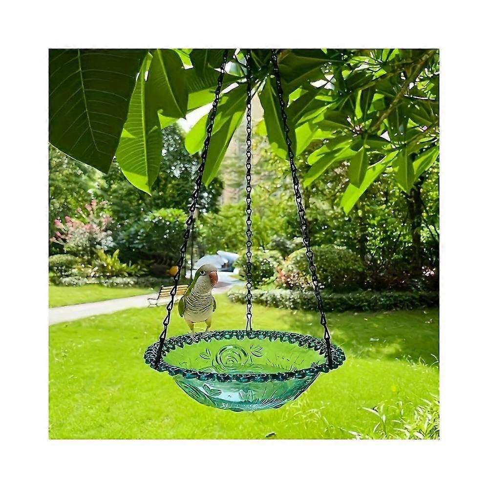 Hanging Bird Bath Outdoor for Garden Patio Backyard Gift (Blue)