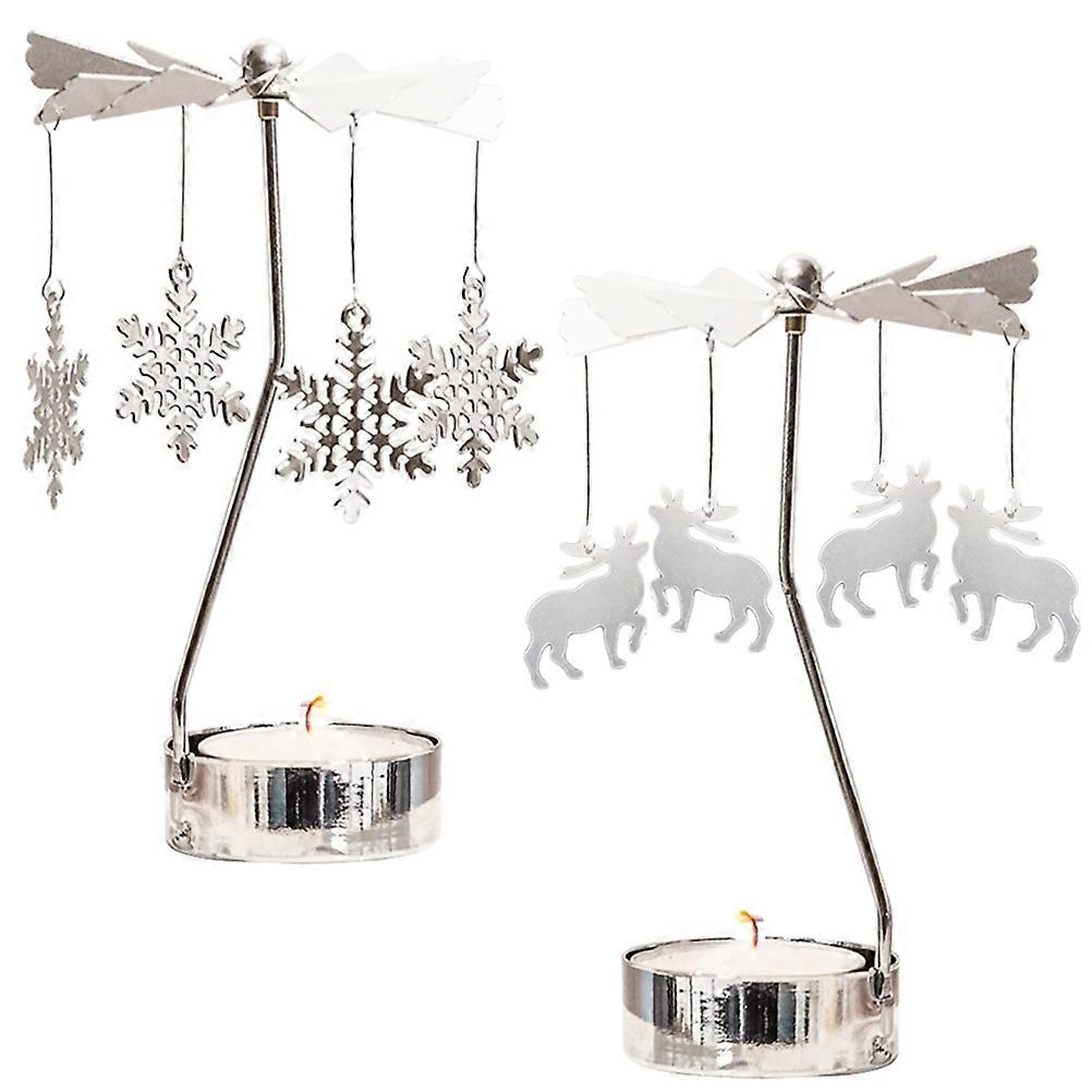 Rotating Metal Candlestick Ornament Light Reflection Windmill Shape 13x8cm Silver 2Pcs