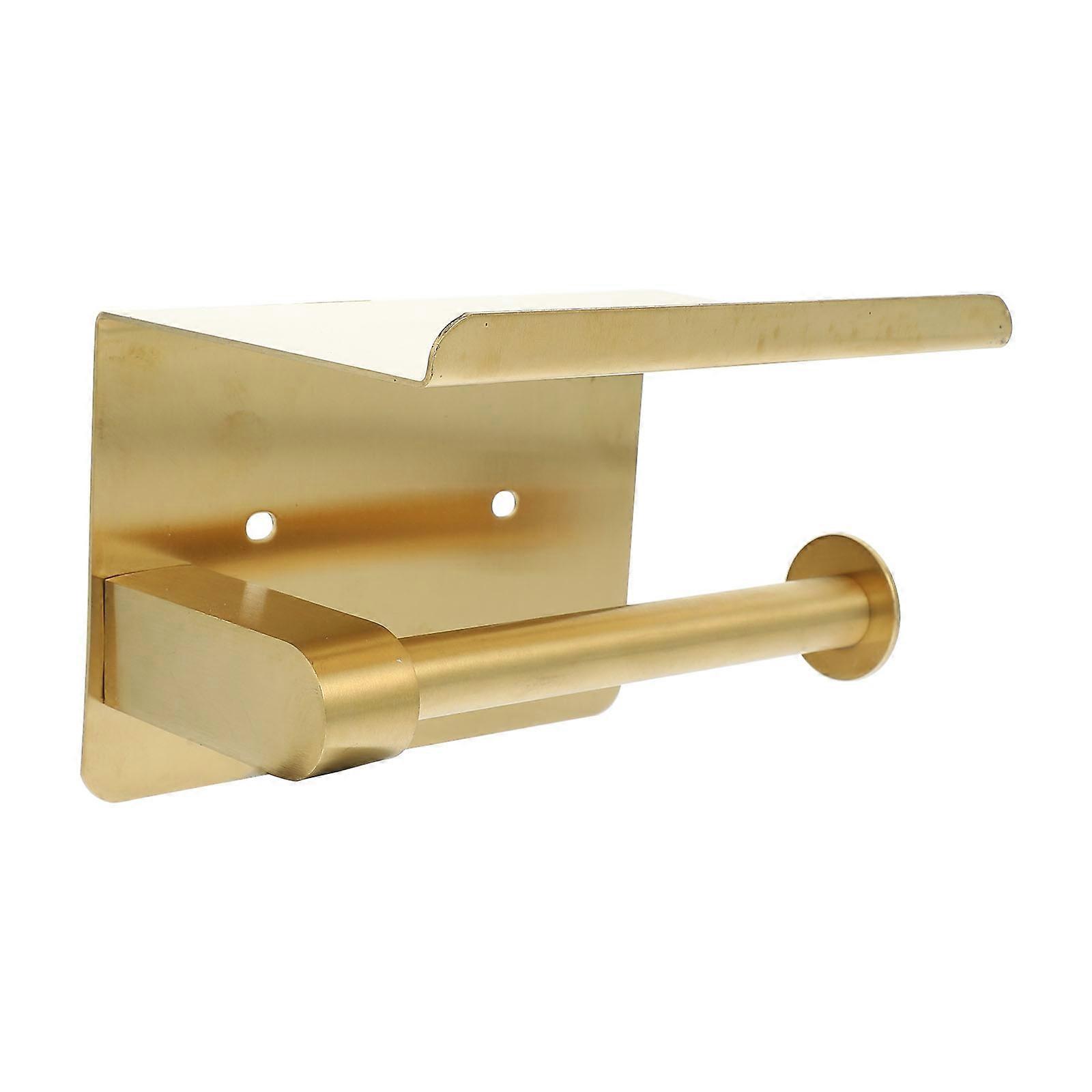Gold Toilet Paper Holder Wall Mounted Bathroom Rack for Tissue, Phone Storage, Multi Use, Punch Design, Easy Installation Accessory