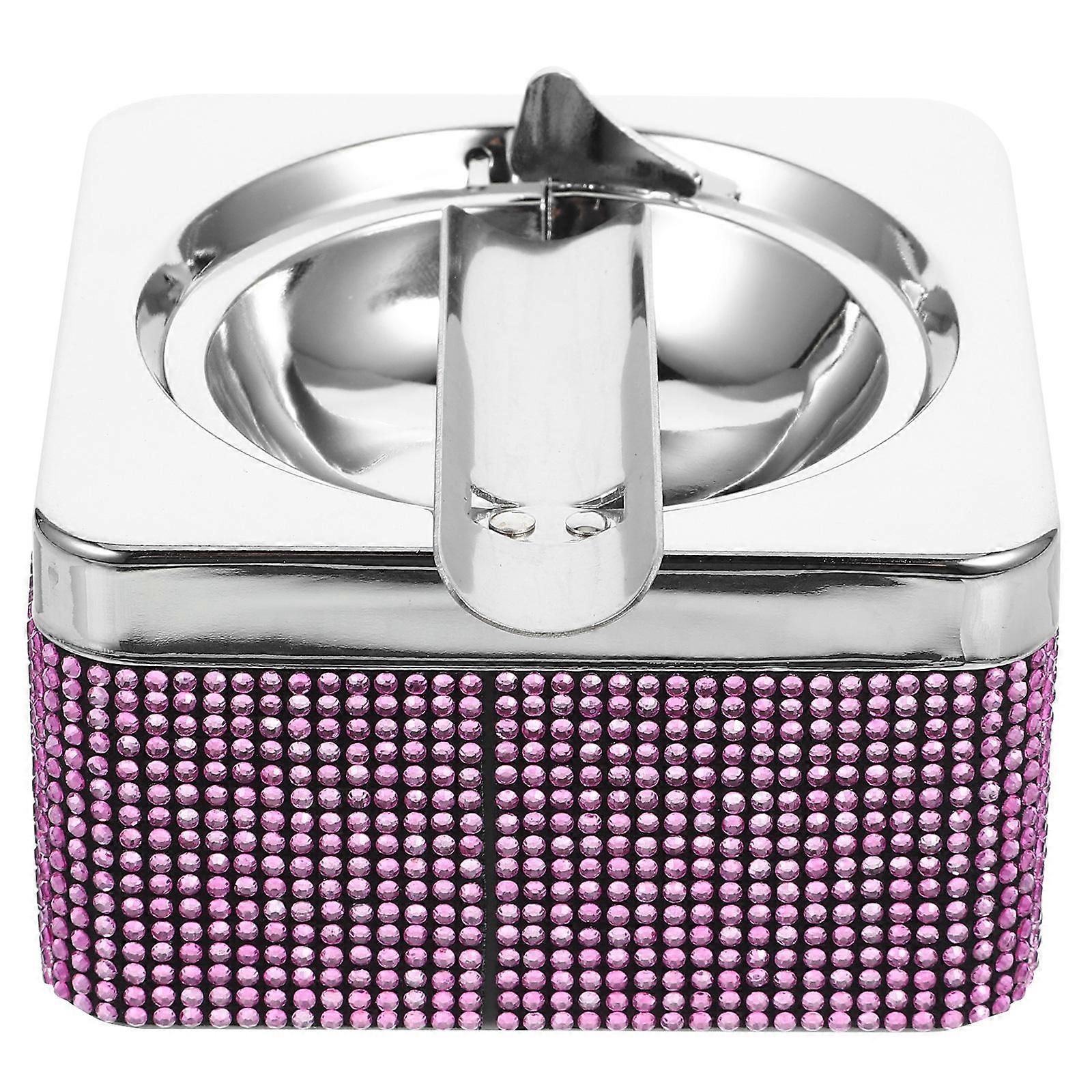 Automotive Ashtray Decorative Ash Tray For Car Driving Elegant European Style Crystal Pink 3.54X3.54X1.97In 1Set