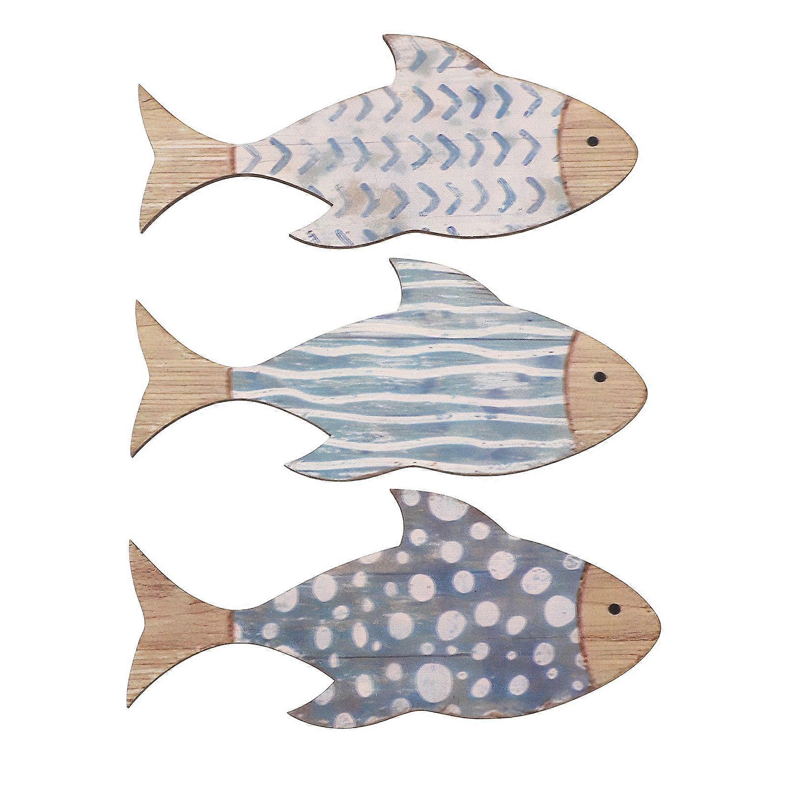 Wooden Fish Wall Art Set of 3 – Coastal Nautical Decor for Bathroom, Lake House or Outdoor Seaside Theme – Easy Installation Rustic Ornament