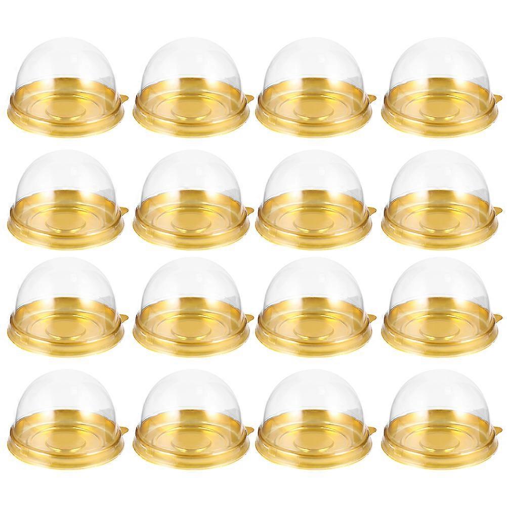 Round Cake Box Moon Cake Tray Dessert Shop Sealing Performance Transparent Material 7.00X7.00X5.00CM Golden Bottom 200Pack