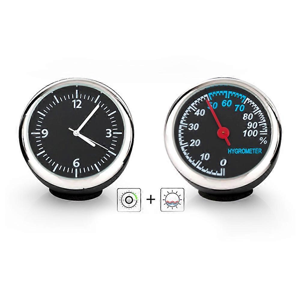 Car Interior Clock Automobile Electronic Clock Luminous Mechanical Clock Thermometer Hygrometer Steel Core Pointer for Car Dashboard 1Pcs