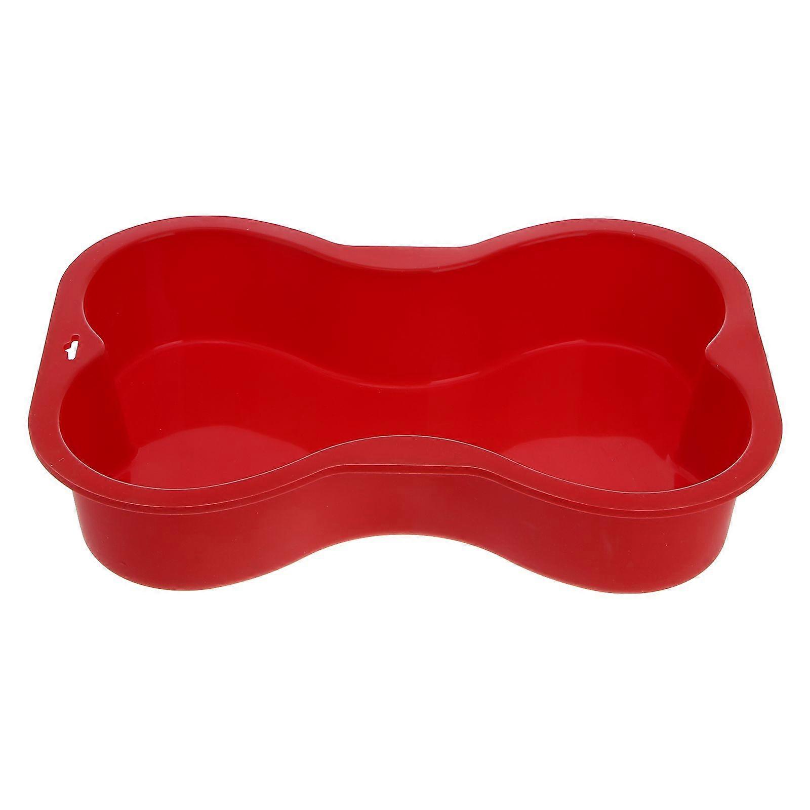 子犬の誕生日のための焦げ付き防止シリコン犬の骨の形のケーキパン(赤)