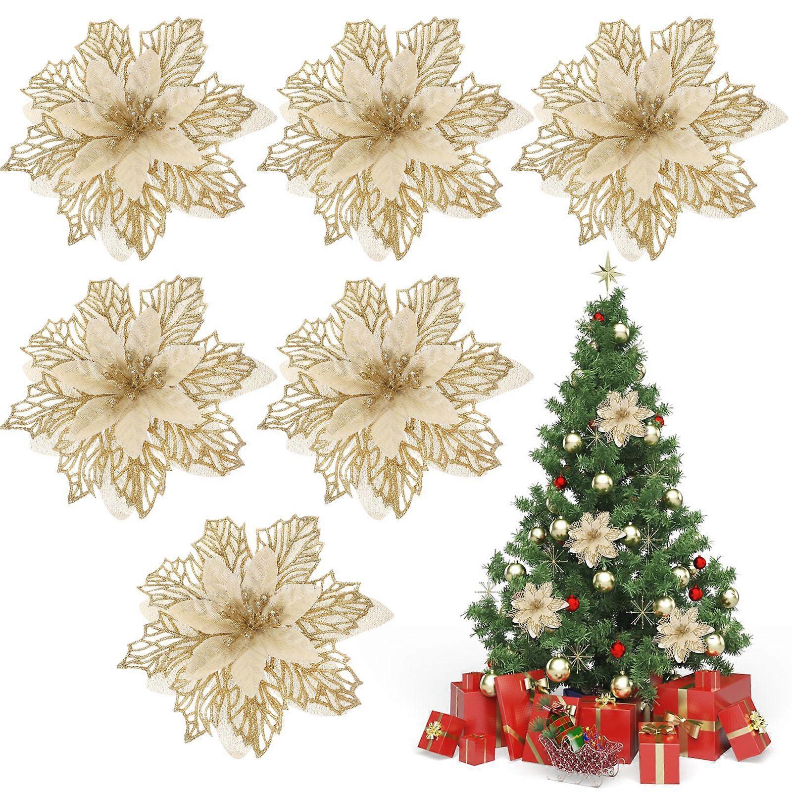 6pcs Christmas Tree Flowers Artificial Flowers Xmas Tree Decors Plastic Flower